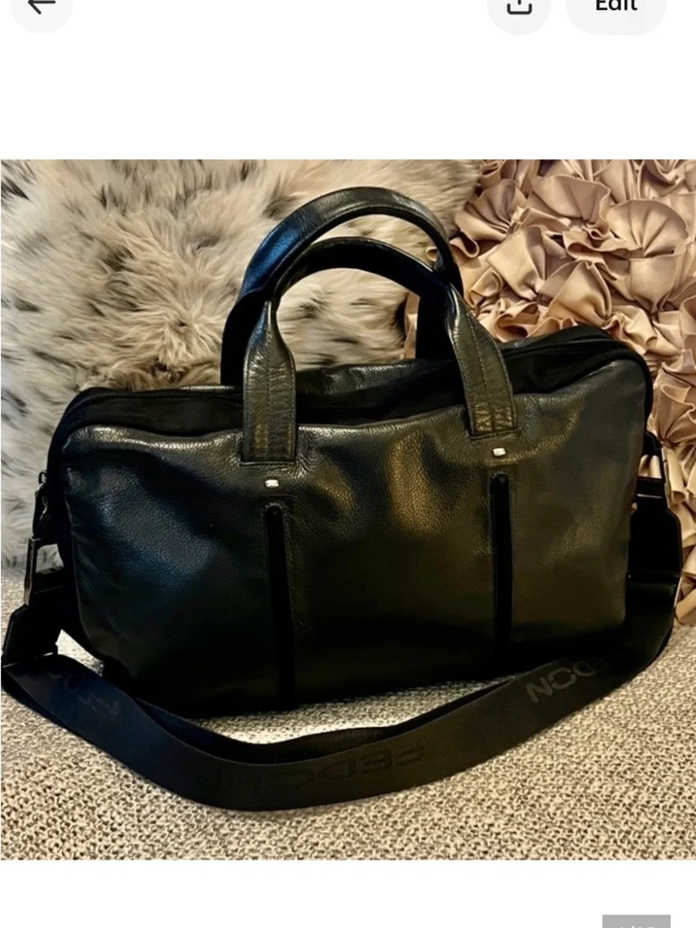 Georgia Fedon Pebbled Leather Canvas Laptop Briefcase Attaché & Strap